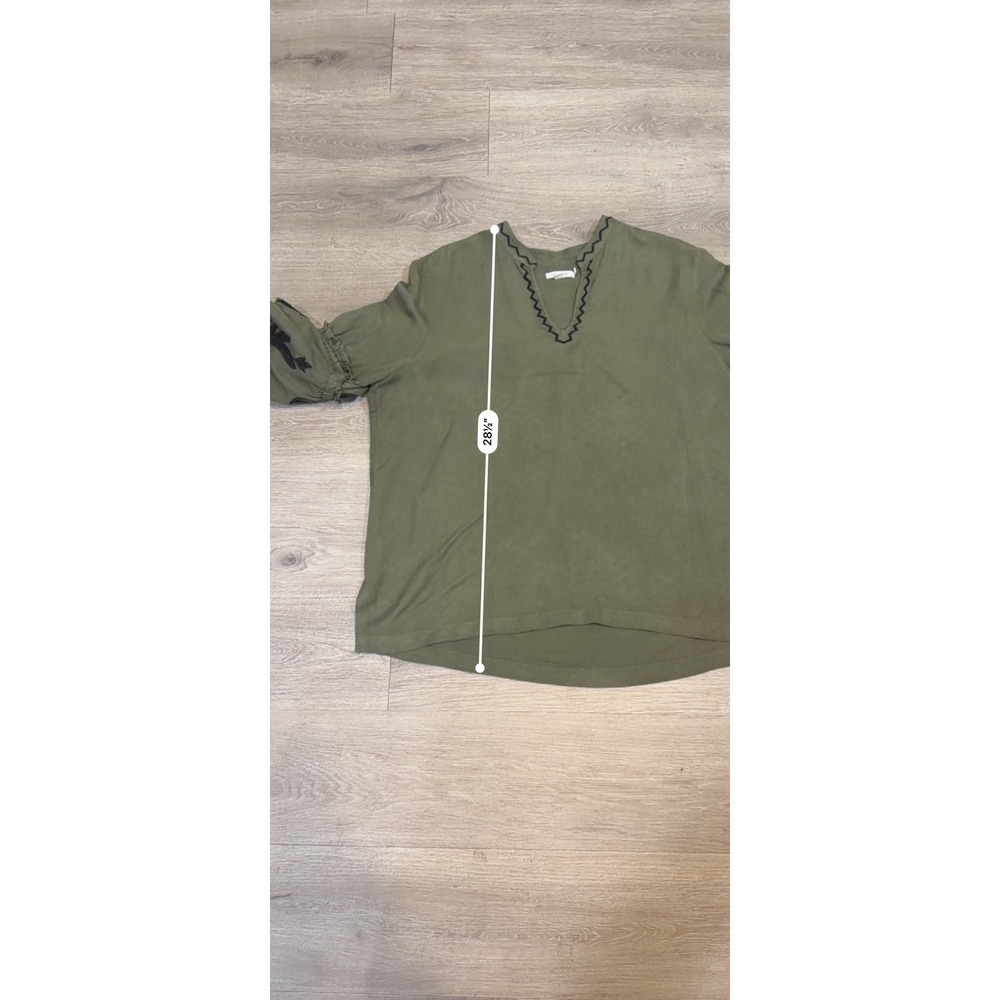 Chico's Olive Green Linen Blend Embroidered Balloon Sleeve Tunic Top XL Boho - Picture 9 of 11